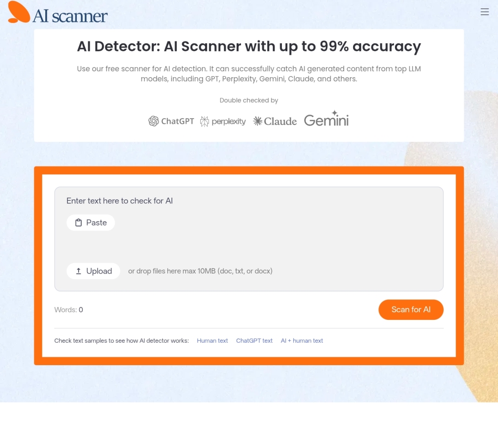 Ai Scanner website screenshot