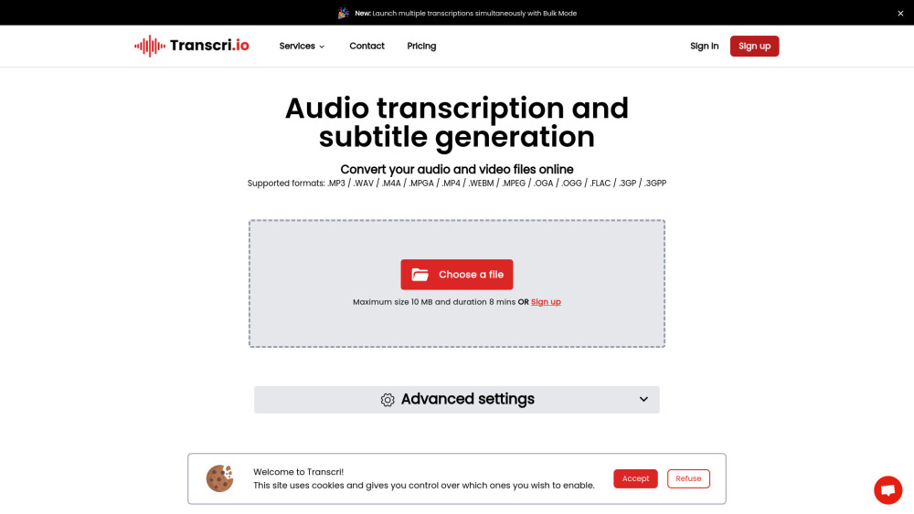 Transcri website screenshot