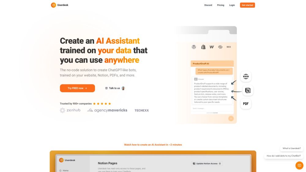 Userdesk website screenshot