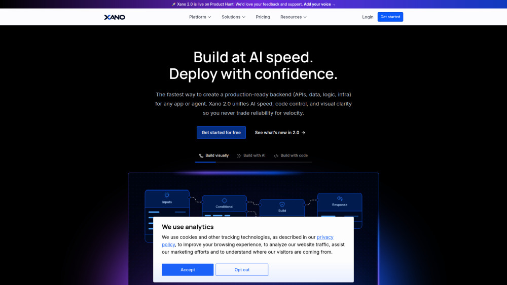 Xano website screenshot