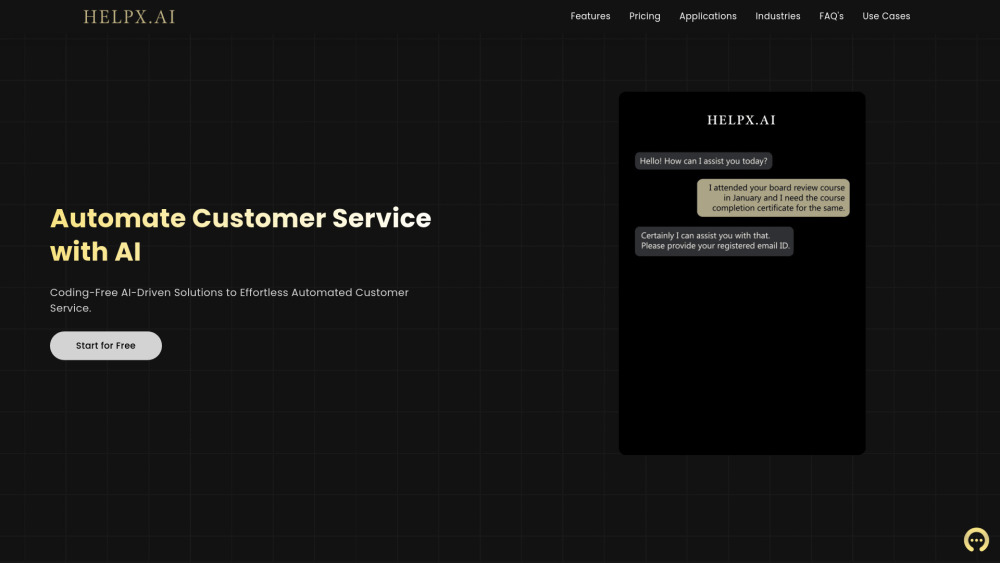 HelpxAI website screenshot