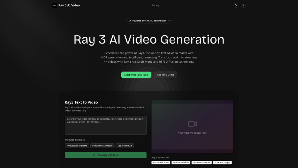 Ray 3 website screenshot