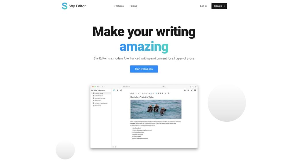 Shy Editor website screenshot
