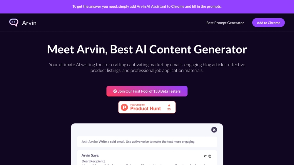 Arvin website screenshot