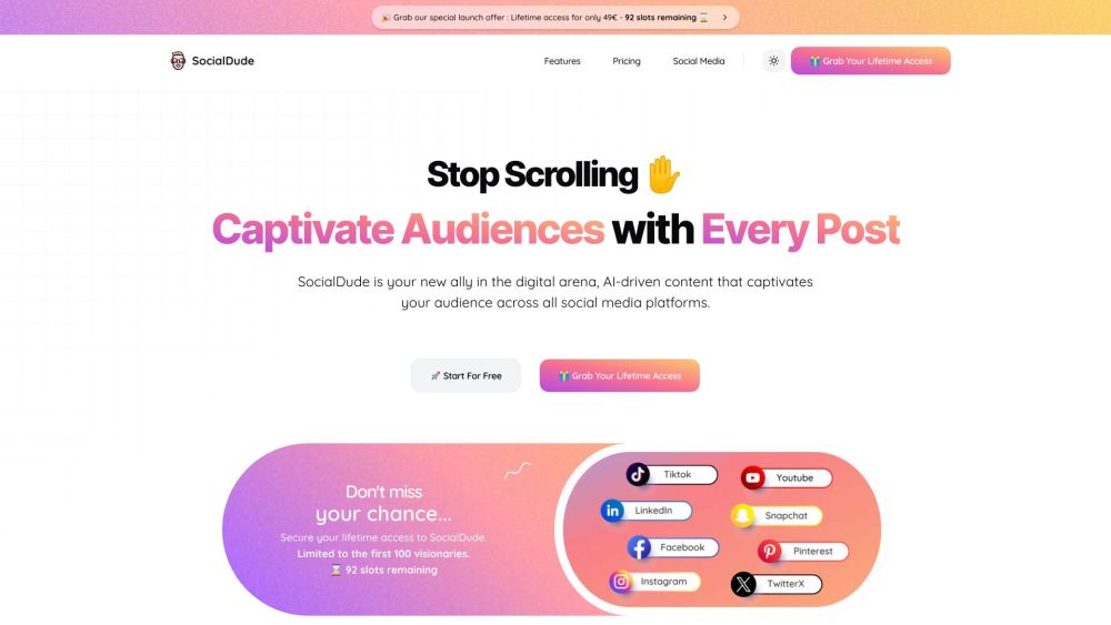 Socialdude Ai website screenshot