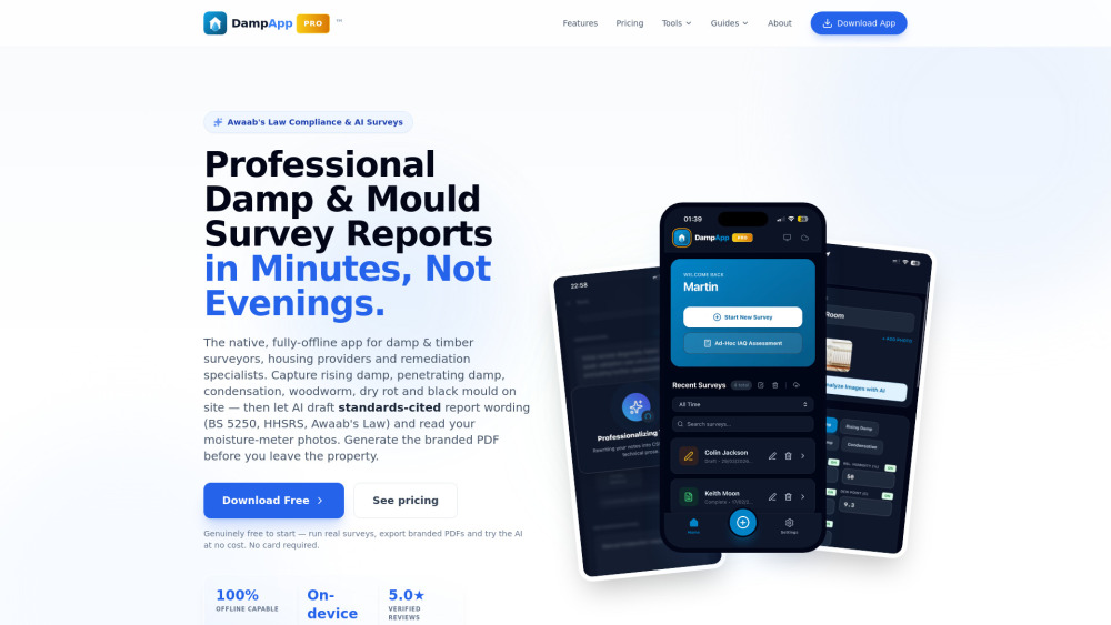 Dampapp Pro website screenshot