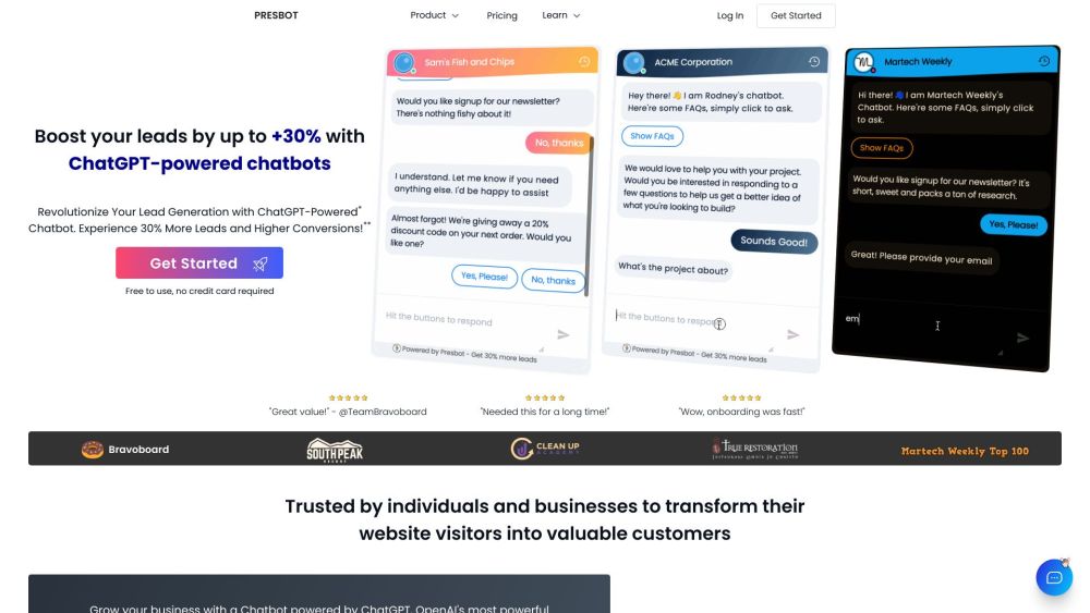 Presbot website screenshot