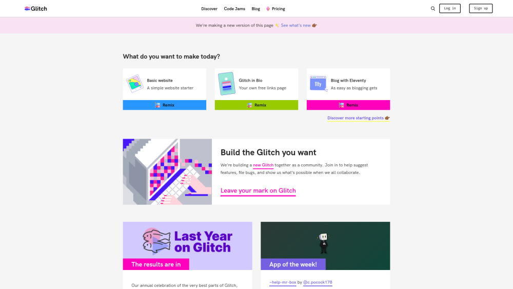 Glitch website screenshot