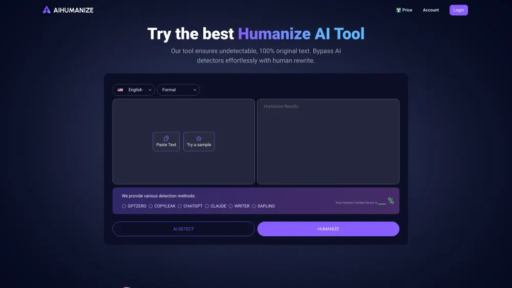 Ai Humanize website screenshot