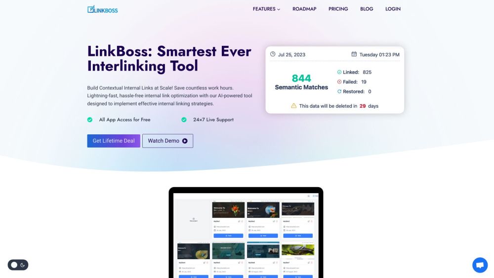 Linkboss Ai Powered Interlinking Tool website screenshot