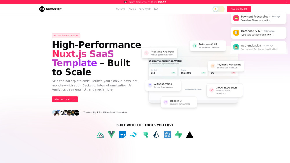 Nuxtsaas website screenshot