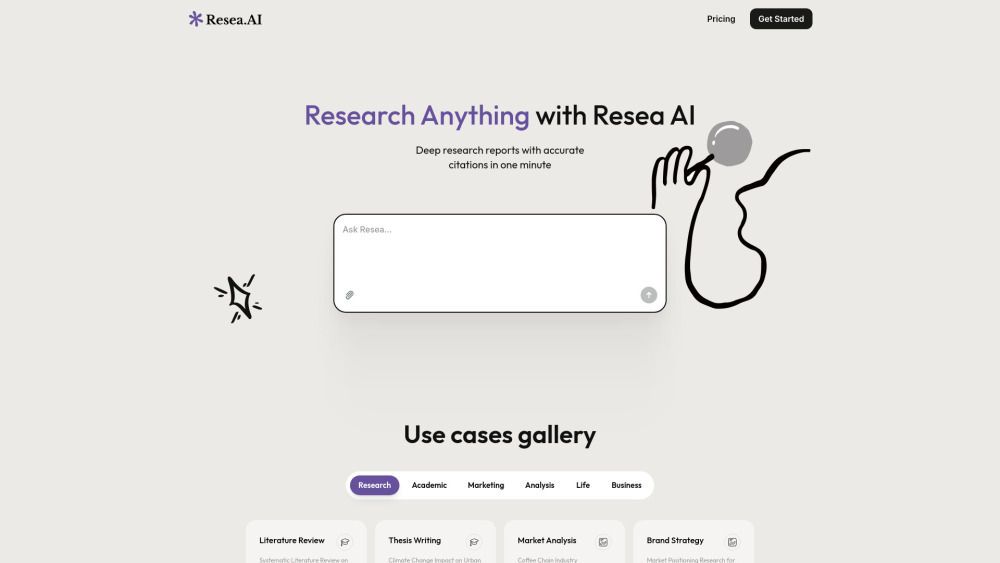 Resea Ai website screenshot