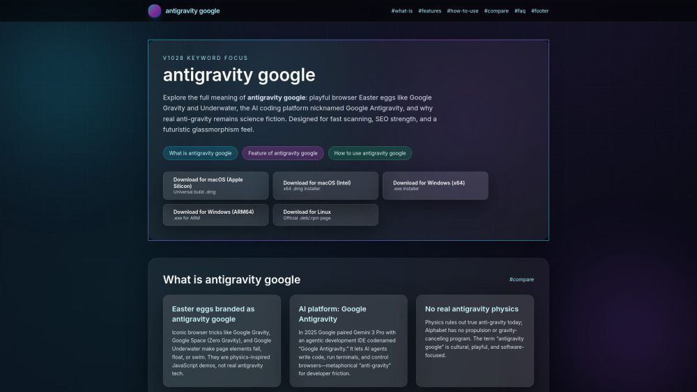 Antigravity website screenshot