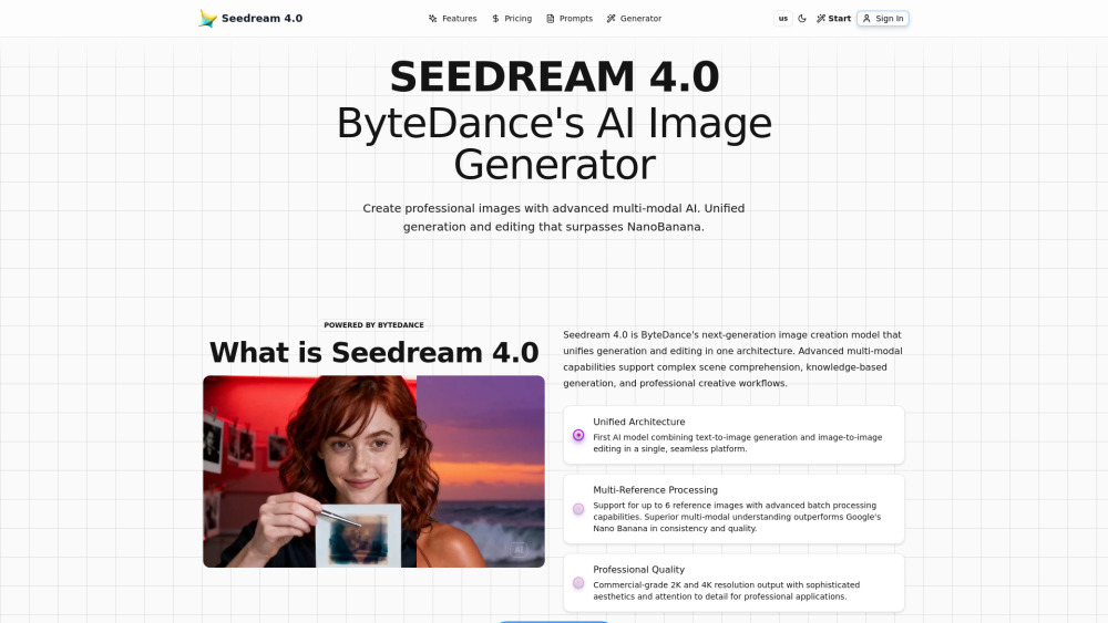 Seedream 4.0 website screenshot