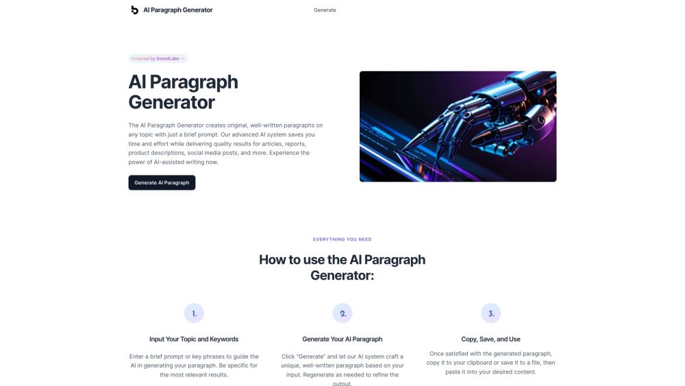 AI Paragraph Generator website screenshot