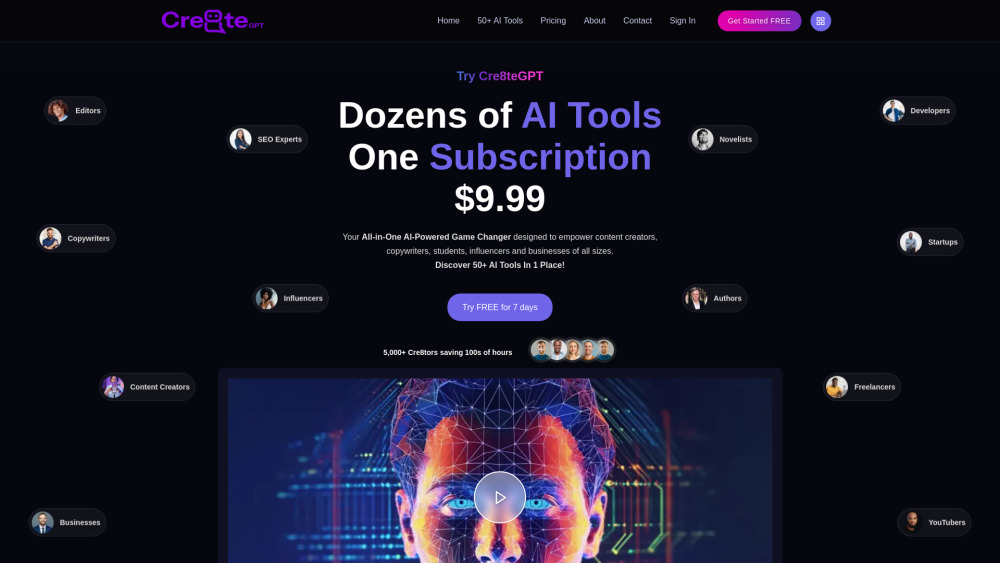 Cre8Tegpt website screenshot