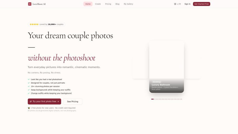 Loveshoot Ai website screenshot