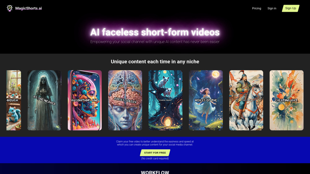 Magicshorts Ai website screenshot