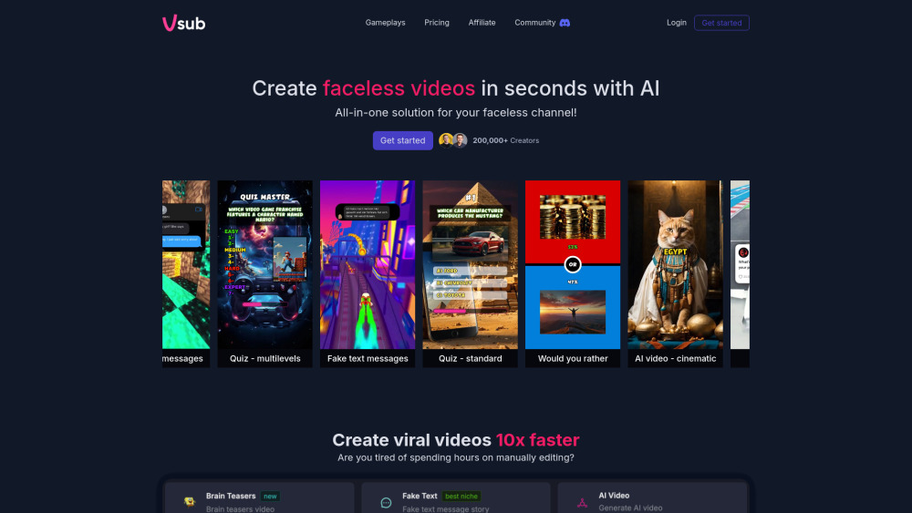 Vsub website screenshot