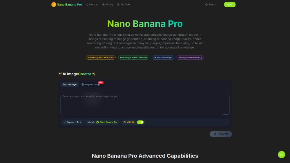 Nano Banana Pro website screenshot