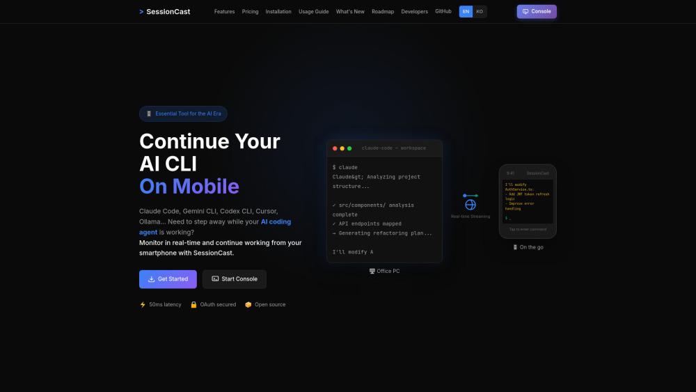 Sessioncast website screenshot