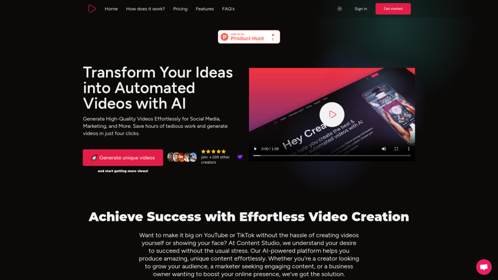 ContentStudioAI website screenshot