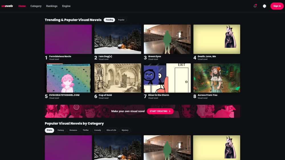 Vnovels website screenshot