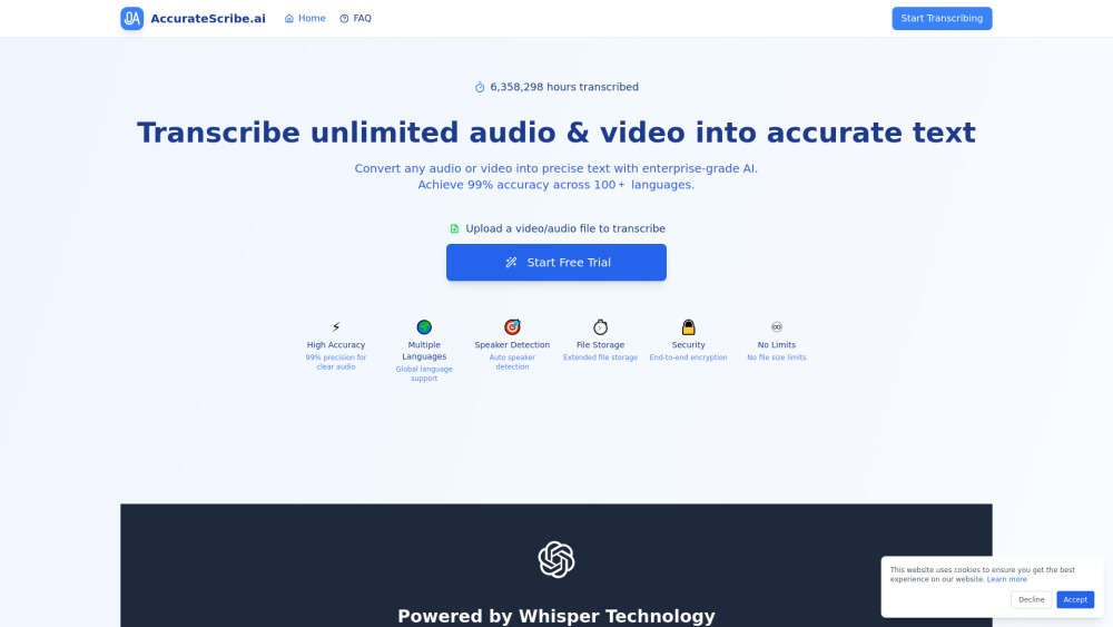 AccurateScribe AI website screenshot