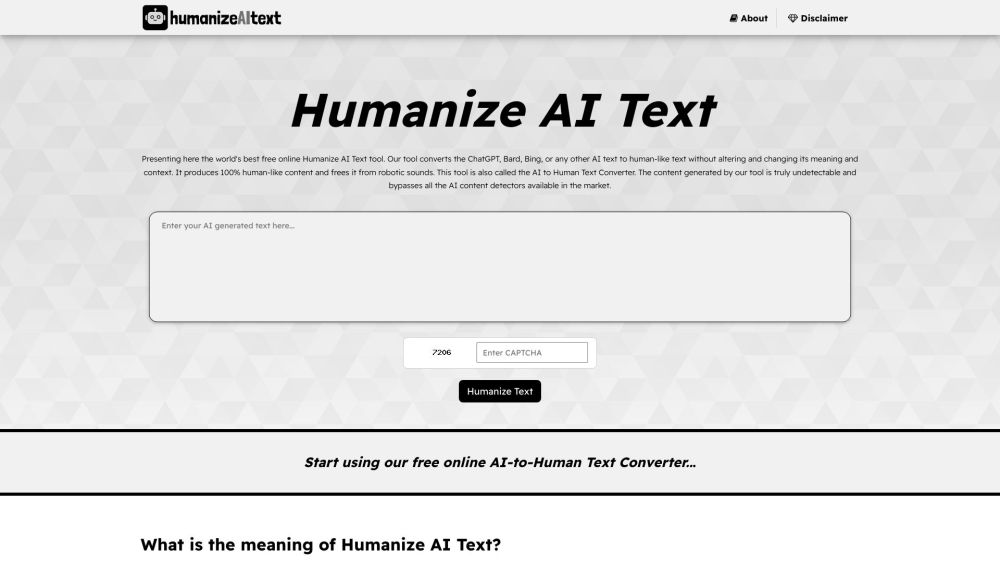 Humanize AI Text website screenshot