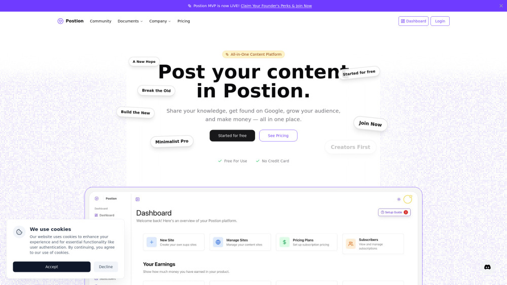 Postion website screenshot