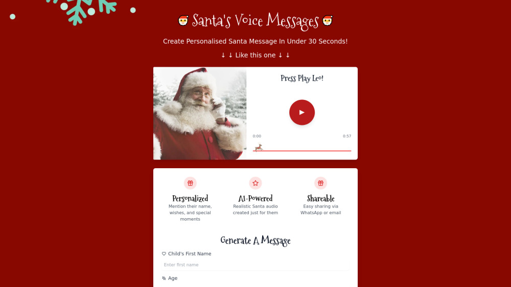 Santas Voice Message website screenshot