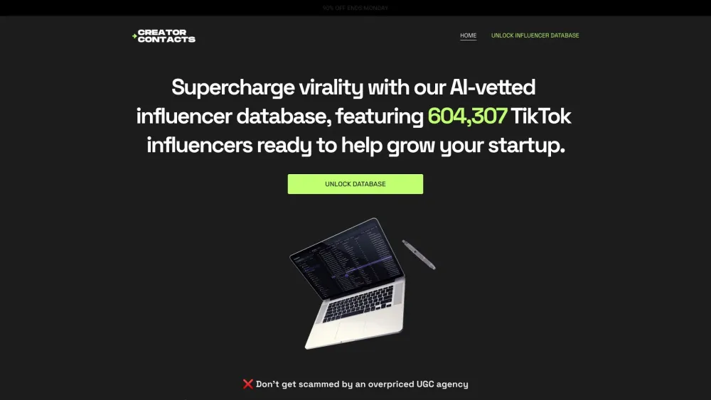 Creator Contacts website screenshot