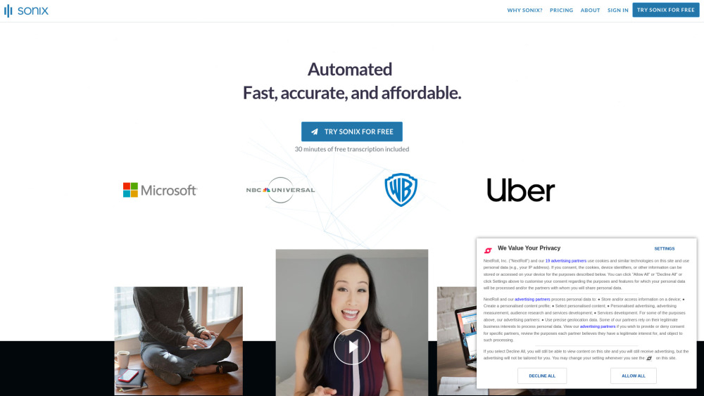 Sonix Ai website screenshot