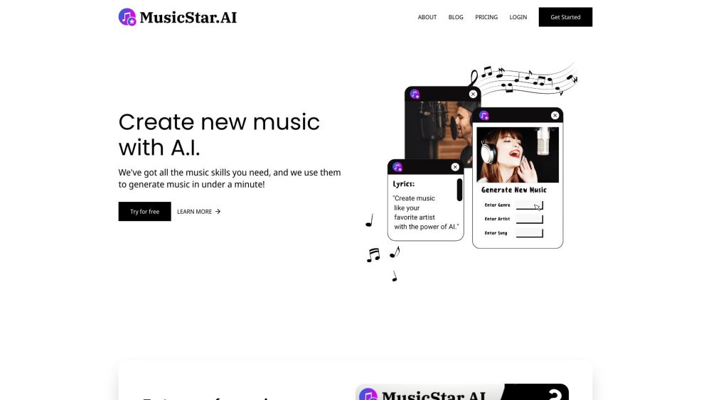 Musicstar Ai website screenshot