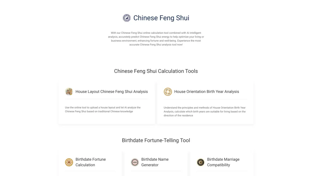 Chinese Feng Shui Online Calculator website screenshot