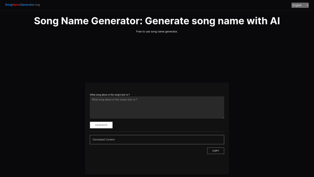 Ai Song Name Generator website screenshot