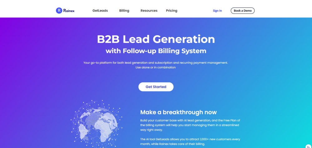 Getleads website screenshot