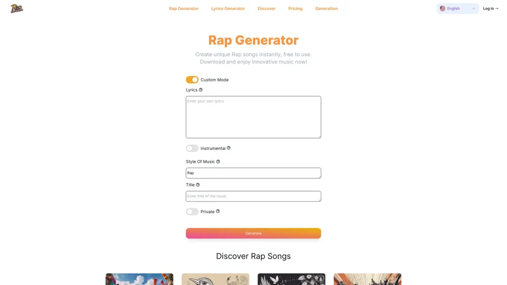 Rap Generator website screenshot