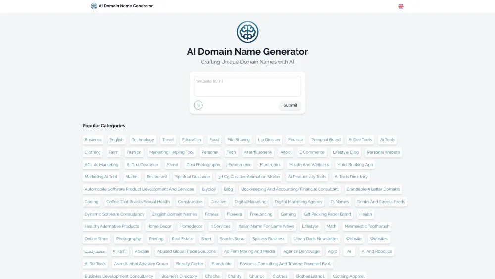 AI Domain Name Generator website screenshot