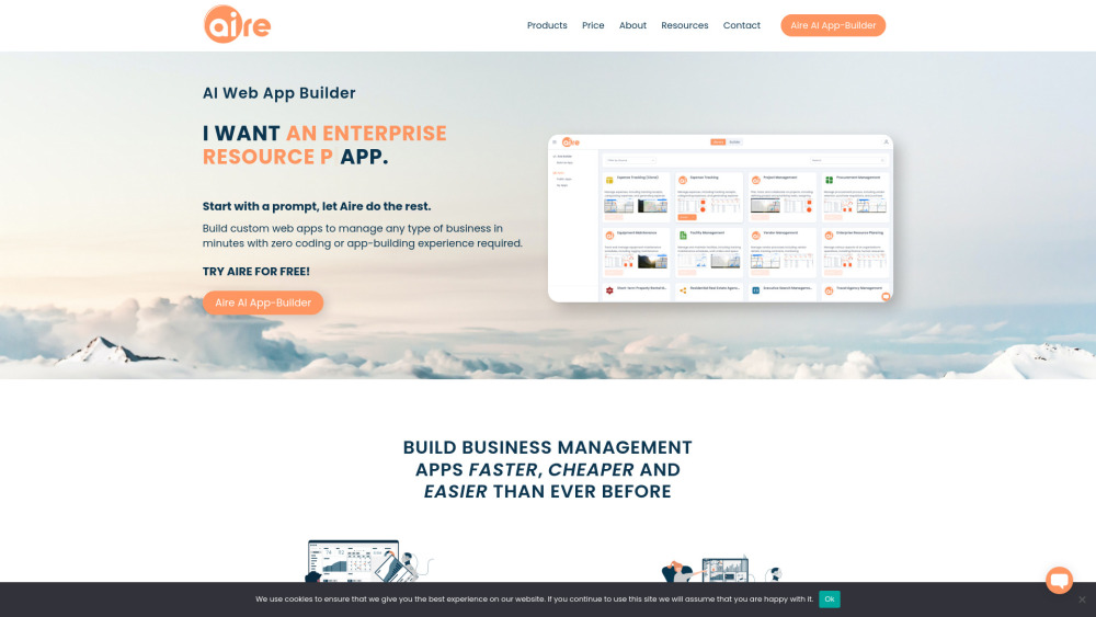 Aire Ai App Builder website screenshot