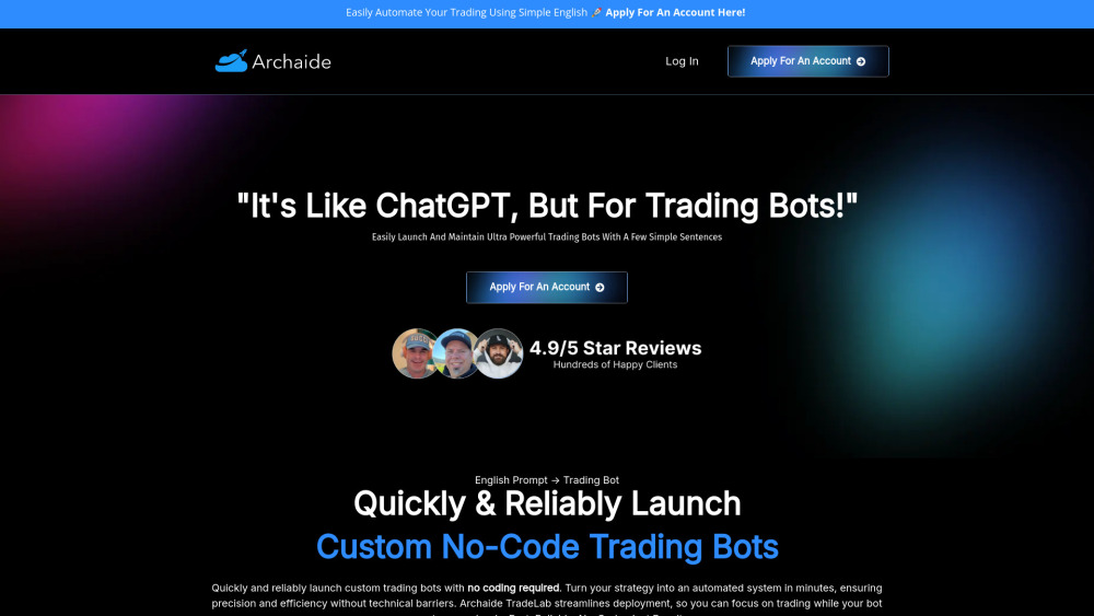 Archaide Tradelab website screenshot