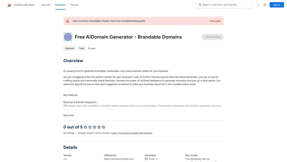AIDomain Name Generator ai website screenshot