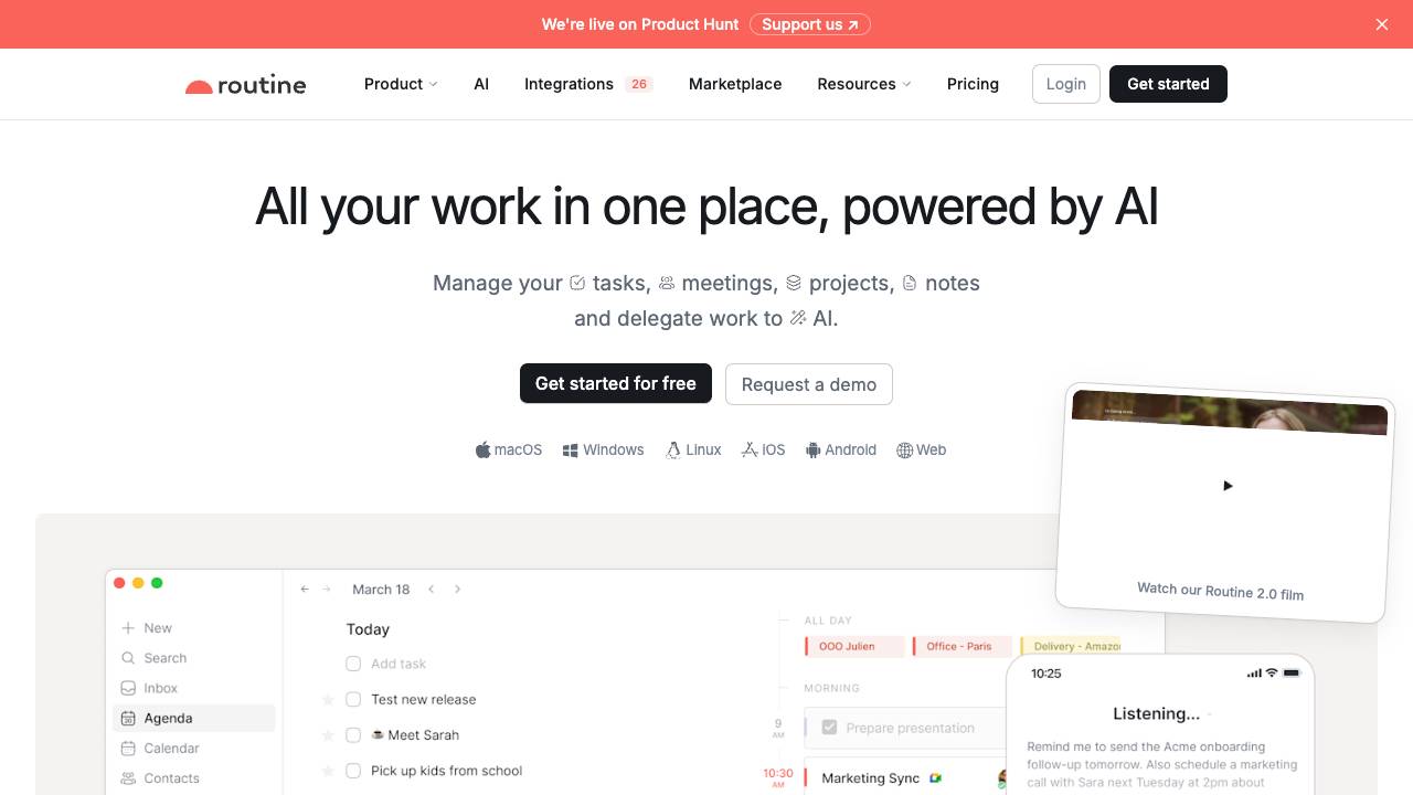 Routine website screenshot
