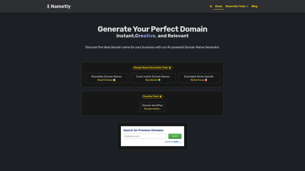 Nametly website screenshot
