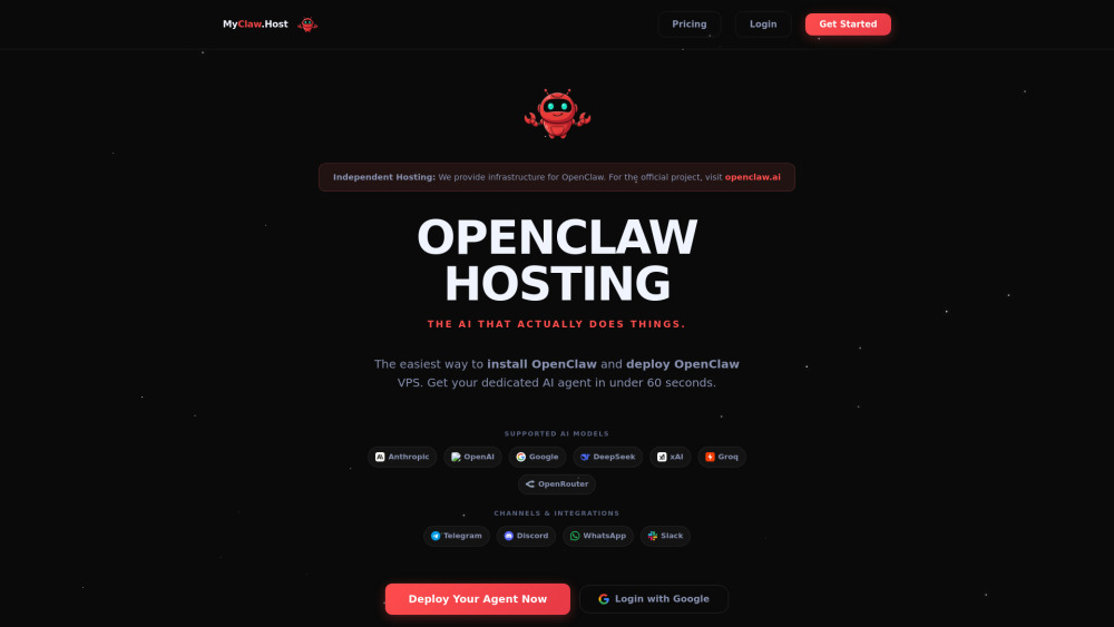 Myclaw Host website screenshot