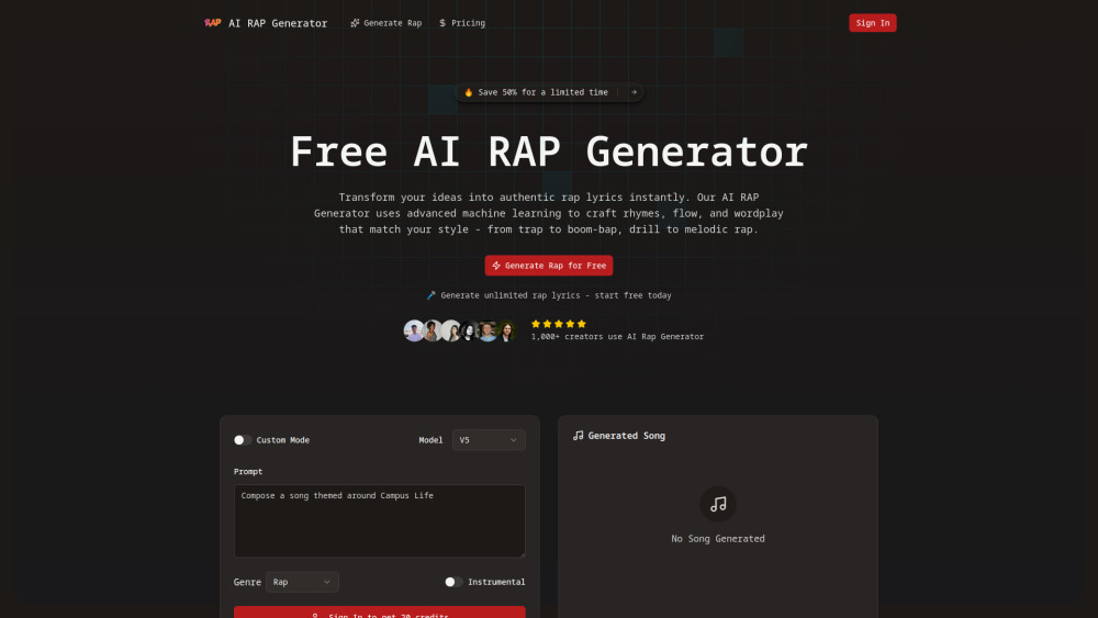 Ai Rap Generator website screenshot