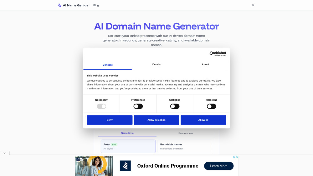 AI Name Genius website screenshot