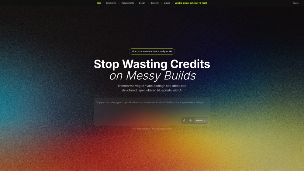 Vibeblocks website screenshot