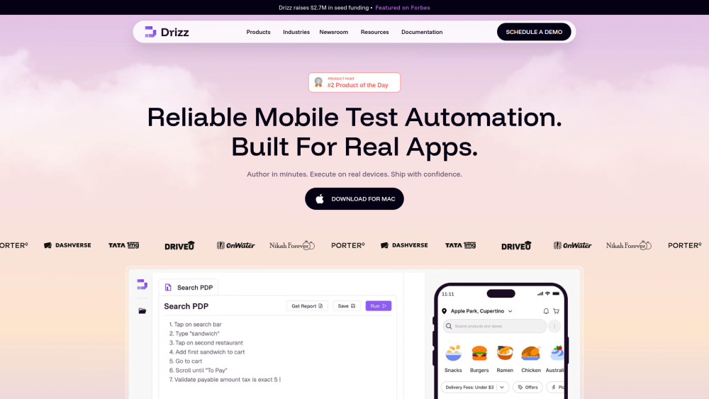 Drizz website screenshot