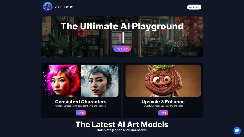 PIXEL DOJO AI Image Generator website screenshot